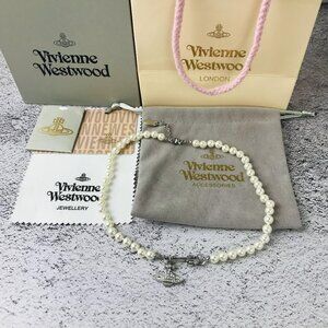 NEW Vivienne Westwood  silvery  Safety Pin Pearl Necklace